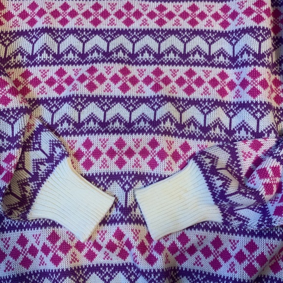 80's Vtg Meister Pink & Purple Wool Blend Nordic Long Sleeve Pullover Ski - Picture 7 of 7